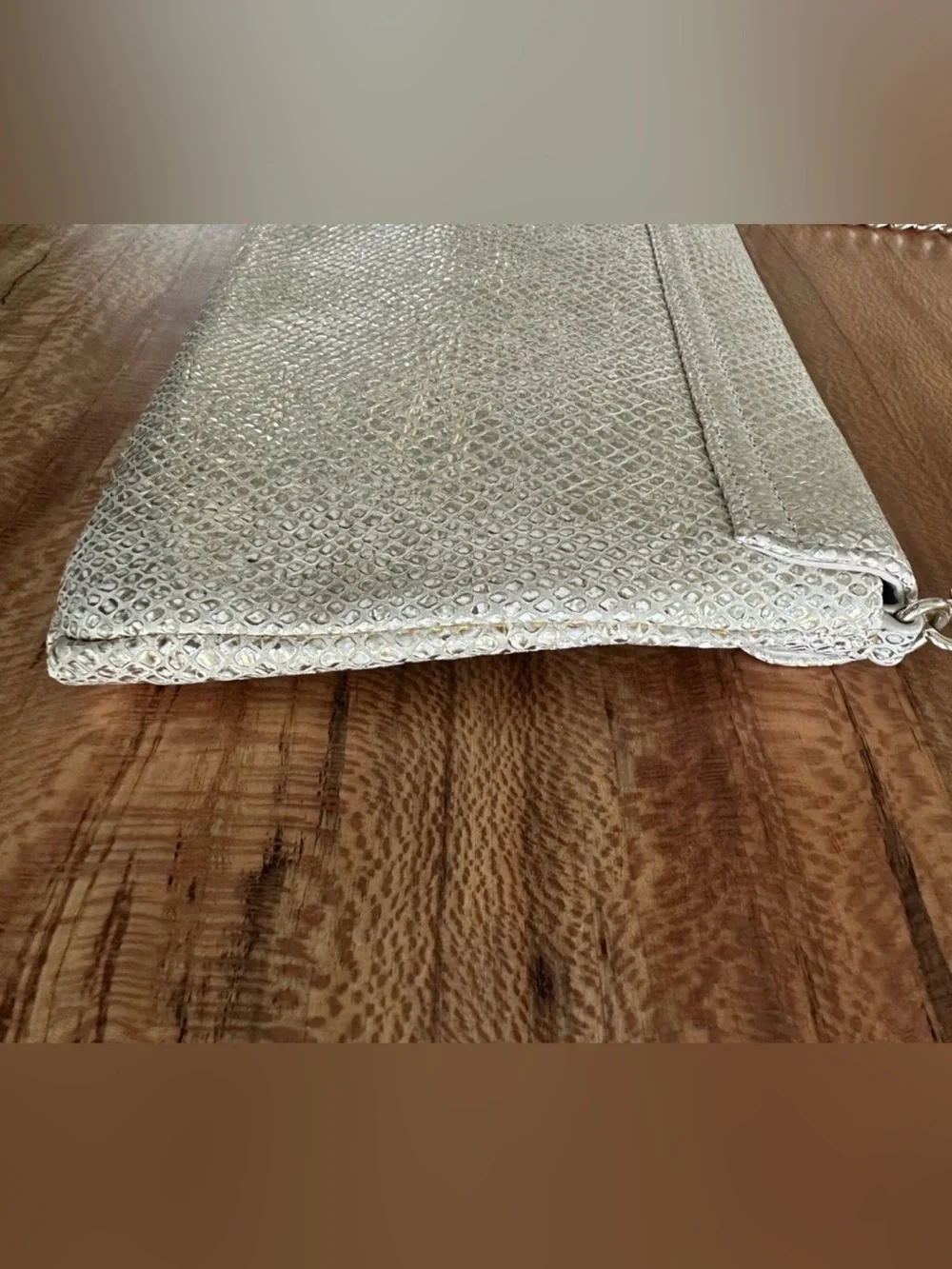 Elaine Turner Metallic Gold Snakeskin Bella Envelope Clutch Removable Strap